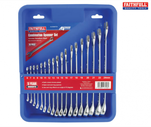 Faithfull FAISPASETC18 Combination Spanner Set 6 7 8 9 10 11 12 13 14 15 16 17 18 19 20 21 22 & 24mm